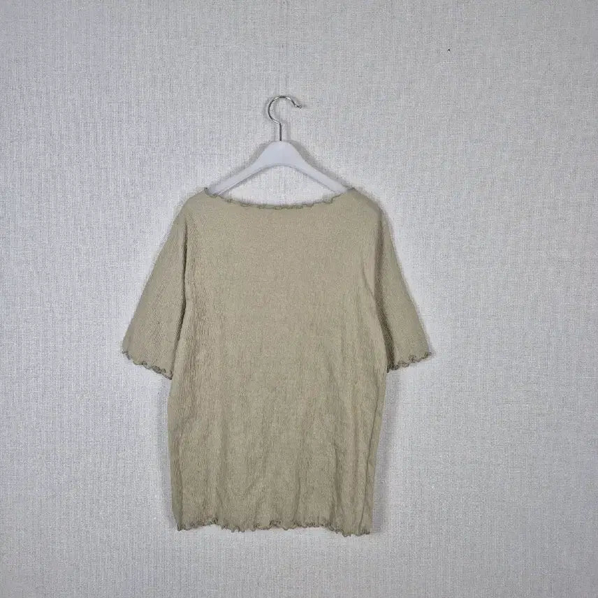 [BUNJANG] Soft Blend Frill Short Sleeve Knit (LL, Khaki Beige) / (