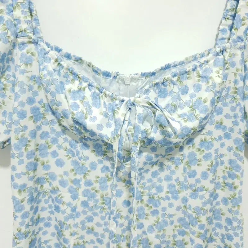 [BUNJANG] Shop SIDA Floral Puff Sleeve Off-Shoulder Slit Long Dress / 샵사이다 플로럴 퍼프소매 오프숄더 트임 롱 원피스 L_S2302