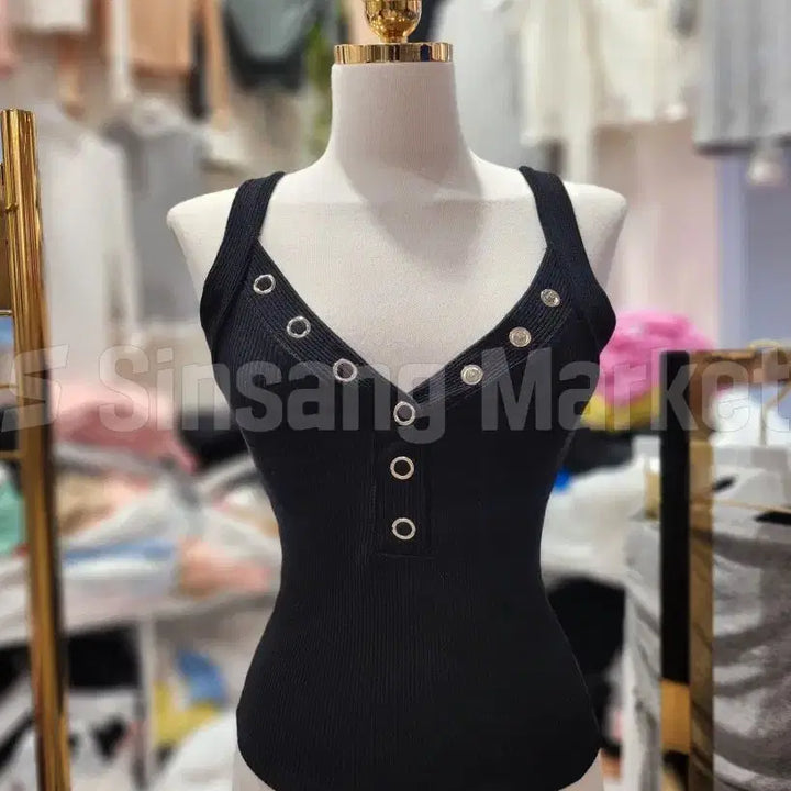 [BUNJANG] Ribbed Button Sleeveless Tank Top / [빠른발송] 스냅나시 또또나시 여름 골지 단추