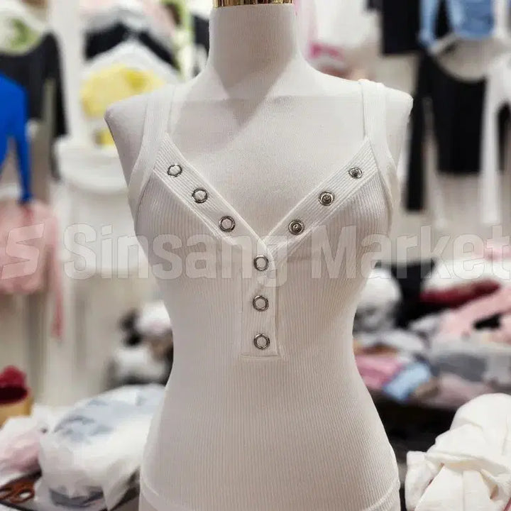 [BUNJANG] Ribbed Button Sleeveless Tank Top / [빠른발송] 스냅나시 또또나시 여름 골지 단추