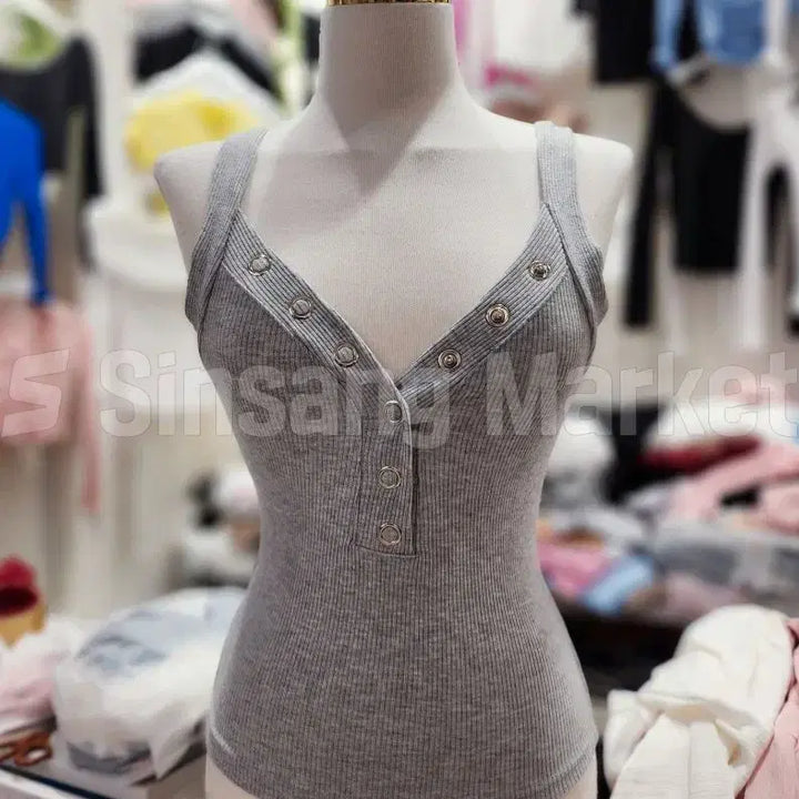 [BUNJANG] Ribbed Button Sleeveless Tank Top / [빠른발송] 스냅나시 또또나시 여름 골지 단추