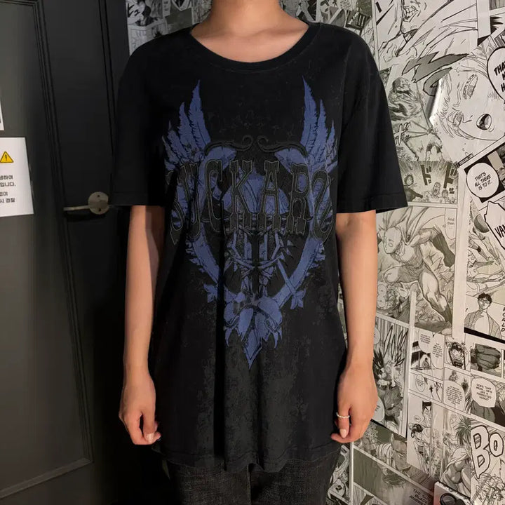 [BUNJANG] Buckaroo Jeans Punk Blue Printing Black T-Shirt / 버커루 진스 펑크 블루 프린팅 블랙 반팔 티셔츠