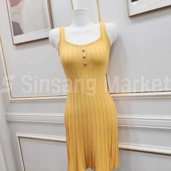 [BUNJANG] ZARA Ribbed Knit Sleeveless Button Mini Dress / [빠른발송] 자라ops 미니 골지 주름 나시 단추 클럽 섹시