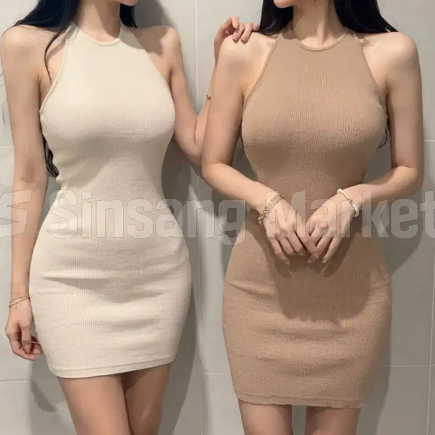 [BUNJANG] Halterneck Knit Sexy Mini Beach Dress / [빠른발송] 홀터ops 니트 뜨개 섹시 미니 비치 여름 딱붙는
