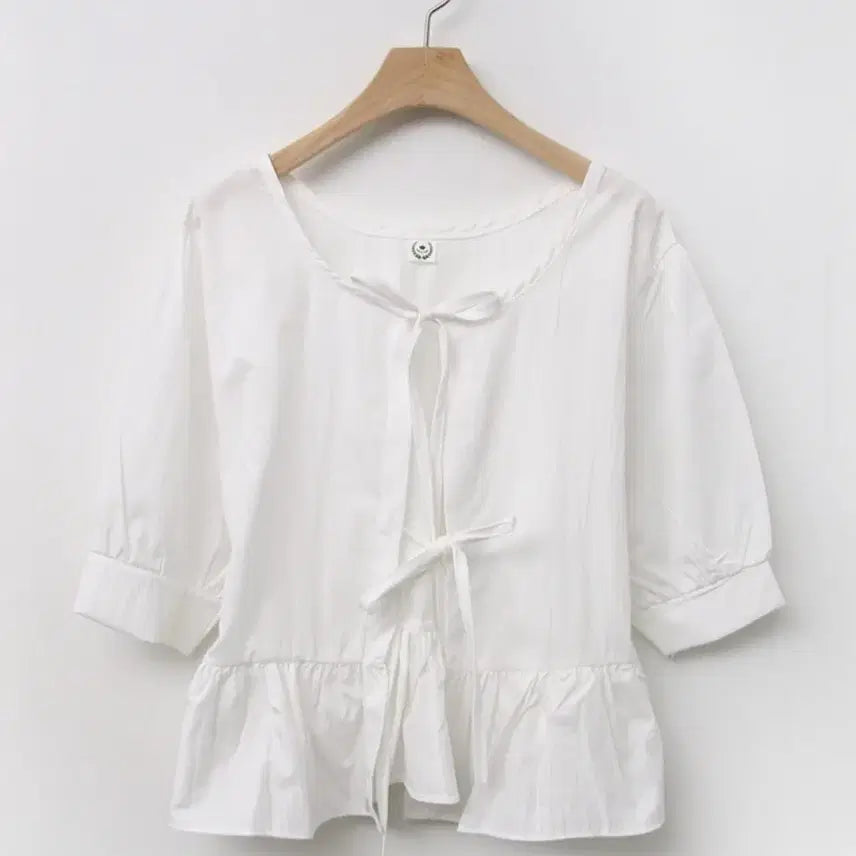 [BUNJANG] Ribbon Frill Blouse White / 리본 프릴 블라우스 화이트 급처