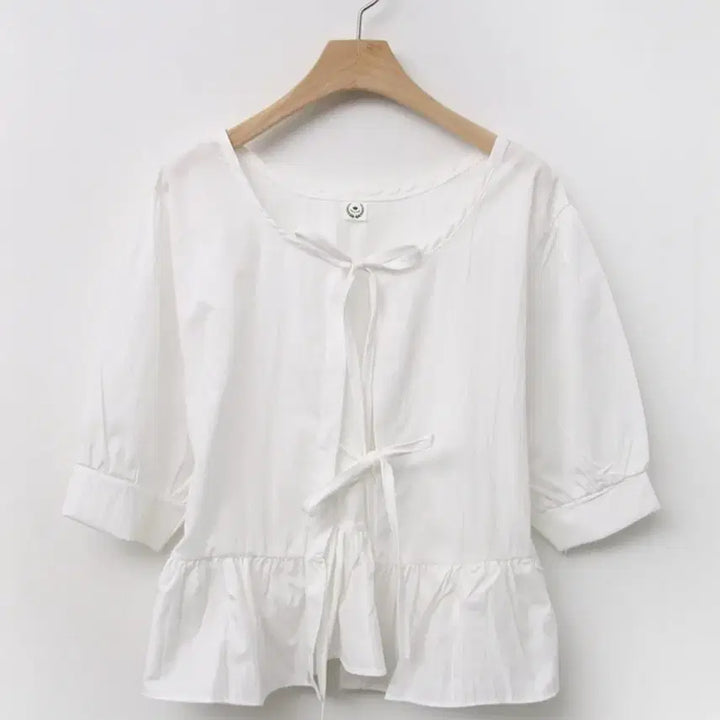 [BUNJANG] Ribbon Frill Blouse White / 리본 프릴 블라우스 화이트 급처