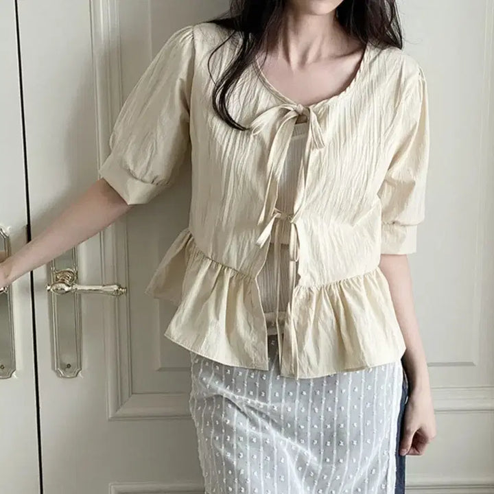 [BUNJANG] Ribbon Frill Blouse White / 리본 프릴 블라우스 화이트 급처