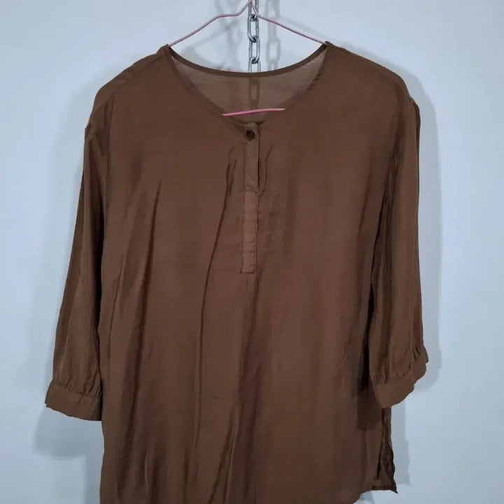 [BUNJANG] Brown 7-Button Sleeve Shirt / 브라운색 7부 소매 셔츠