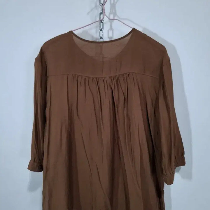 [BUNJANG] Brown 7-Button Sleeve Shirt / 브라운색 7부 소매 셔츠