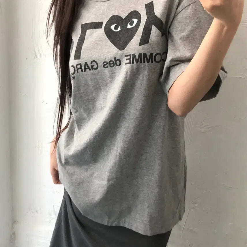 [BUNJANG] Comme des Garçons PLAY Logo Grey T-Shirt XL / 꼼데가르송 PLAY로고 그레이컬러 티셔츠