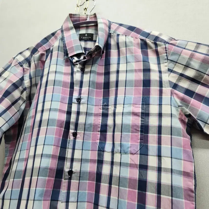 [BUNJANG] Lanvin One Pocket Logo Embroidery Check Short Sleeve Shirt L/XL / 랑방 원포켓 로고자수 체크 반팔셔츠 105(L~XL)