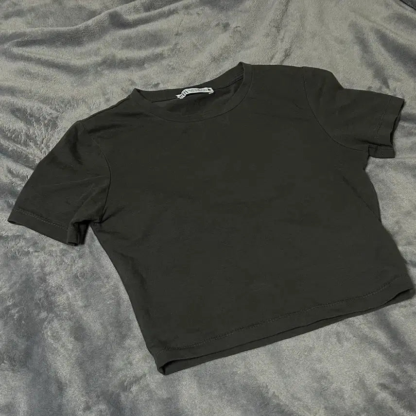 [BUNJANG] Zara Cropped Short Sleeve T-Shirt Charcoal / Zara 자라 크롭 반팔 티셔츠 - 차콜