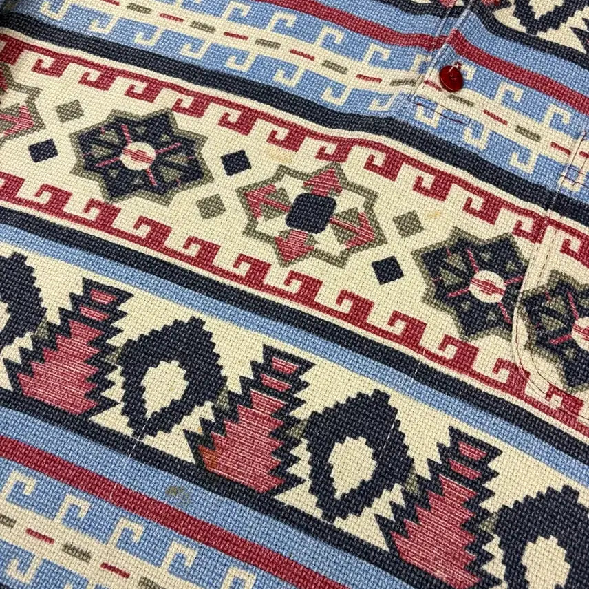 [BUNJANG] Ethnic Pattern Detail Collar T-shirt / 에스닉 패턴 디테일 카라티 
