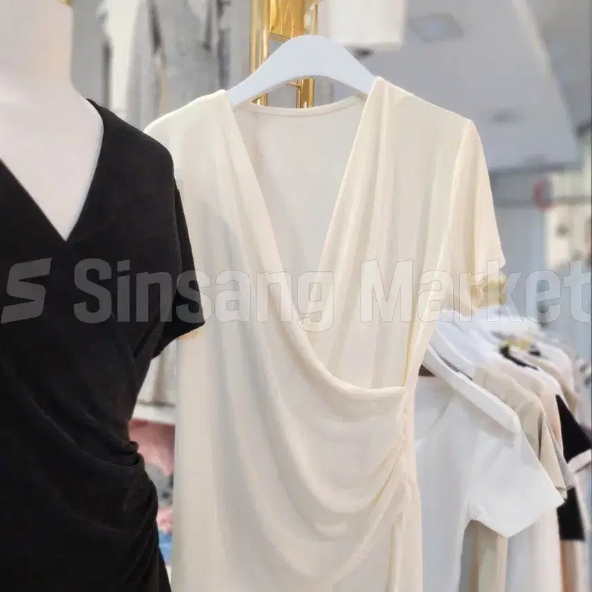 [BUNJANG] Sexy V-Neck Short Sleeve Blouse / [빠른발송] 랩반팔 브이넥 섹시 블라우스