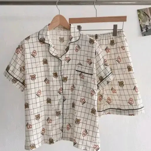 [BUNJANG] Checkered Bear Pajama Set / 체크 베어 잠옷 세트