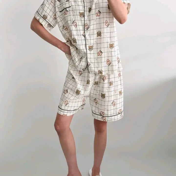 [BUNJANG] Checkered Bear Pajama Set / 체크 베어 잠옷 세트