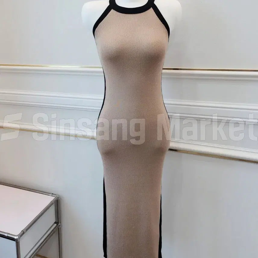 [BUNJANG] Colorblock Halter Neck Knit Dress / [빠른발송] 배색 홀터 ops 섹시 니트 섹시 베이직 글램 라인