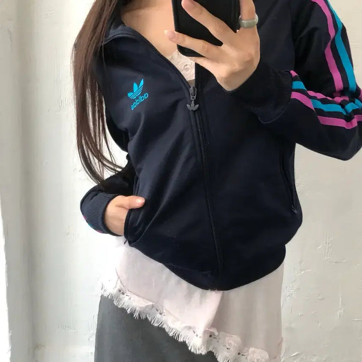 [BUNJANG] Adidas Firebird Multicolored Track Top Navy / Adidas 아디다스 네이비컬러 파이어버드 멀티컬러 우먼라인 트랙탑