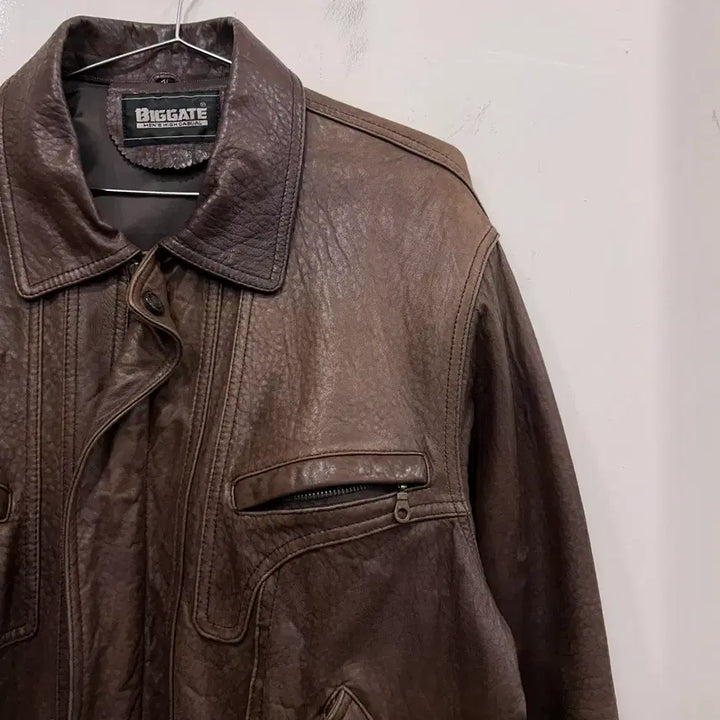 [BUNJANG] Big Gate Vintage Lambskin Leather Bomber Jacket / 빅게이트 빈티지 램스킨 레더 봄버자켓