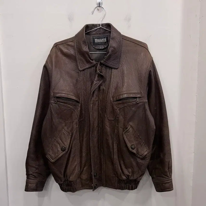 [BUNJANG] Big Gate Vintage Lambskin Leather Bomber Jacket / 빅게이트 빈티지 램스킨 레더 봄버자켓