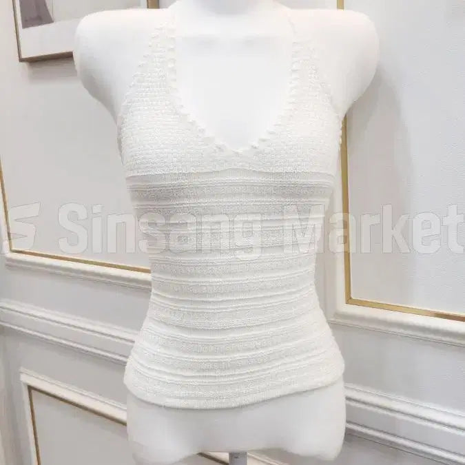 [BUNJANG] Handmade Halterneck Knit Tank Top with Adjustable Straps / [빠른발송] 뜨개나시 끈조절 브이넥 섹시 비치 핸드메이드 홀터