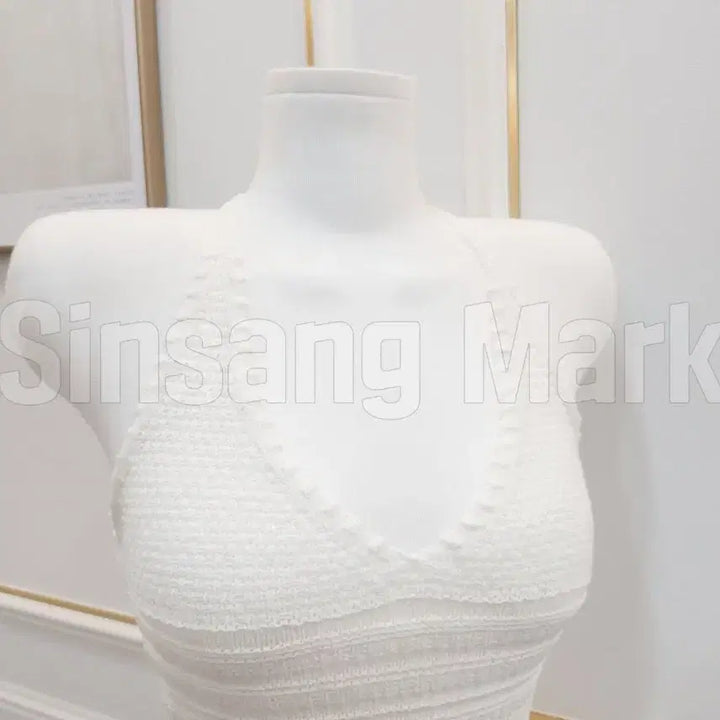 [BUNJANG] Handmade Halterneck Knit Tank Top with Adjustable Straps / [빠른발송] 뜨개나시 끈조절 브이넥 섹시 비치 핸드메이드 홀터