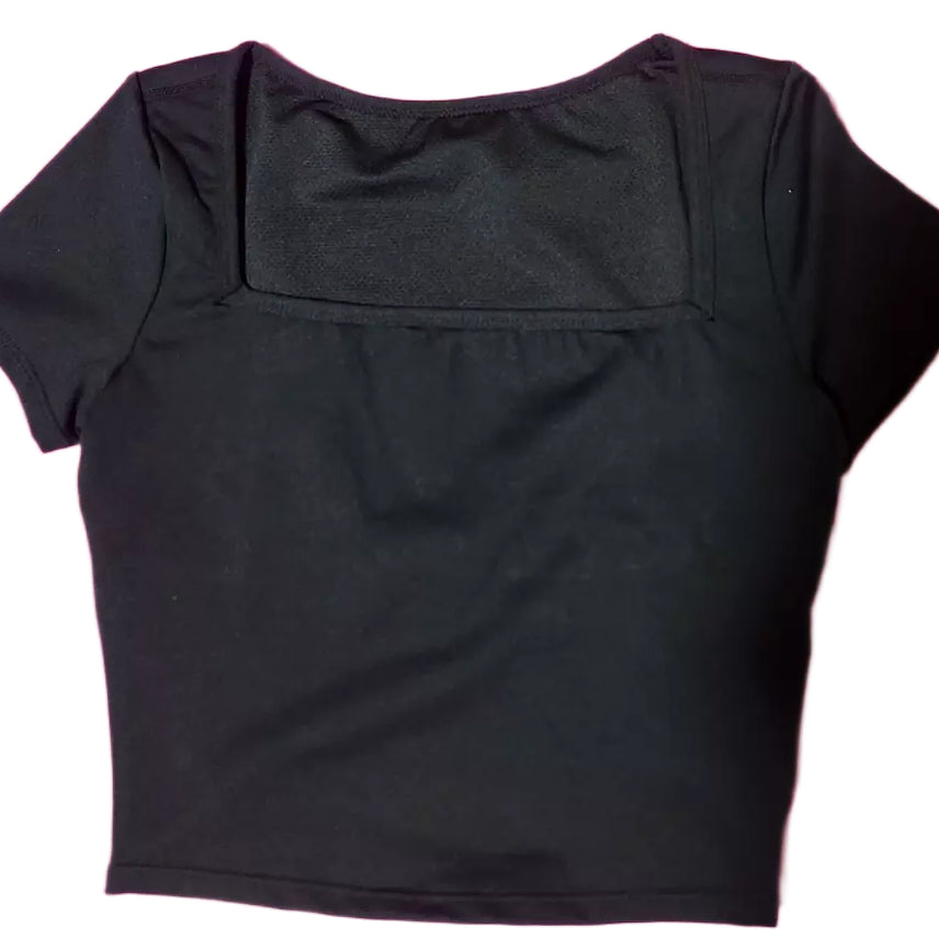 [BUNJANG] Square Neck Cropped Short Sleeve T-Shirt / 착샷0 스퀘어넥 크롭 반팔티
