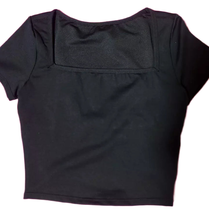 [BUNJANG] Square Neck Cropped Short Sleeve T-Shirt / 착샷0 스퀘어넥 크롭 반팔티