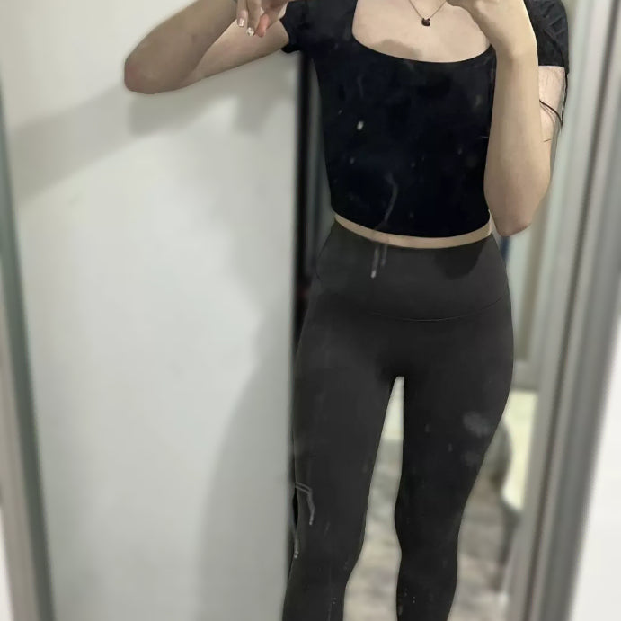 [BUNJANG] Square Neck Cropped Short Sleeve T-Shirt / 착샷0 스퀘어넥 크롭 반팔티