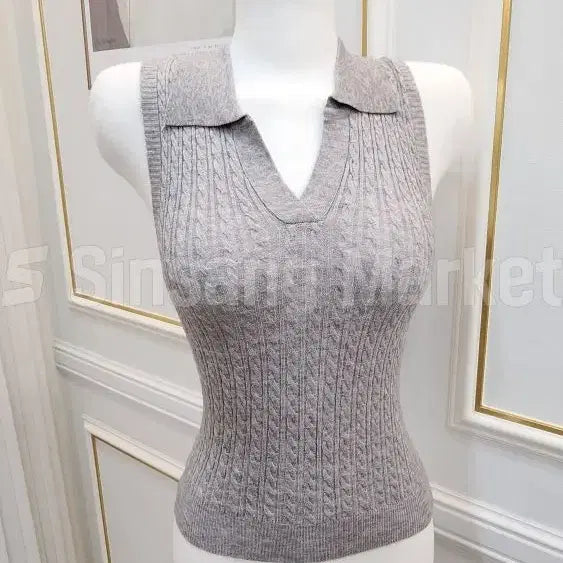 [BUNJANG] Karanaissi V-Neck Knit Ribbed Knit Sexy Basic Top / [빠른발송] 카라나시 브이넥 니트 꽈배기 딱붙는 섹시 기본티