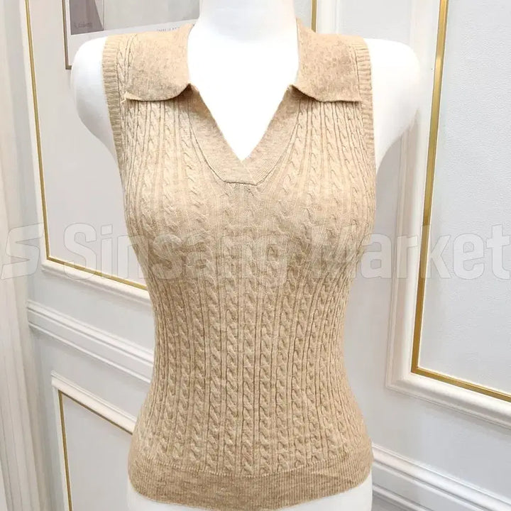 [BUNJANG] Karanaissi V-Neck Knit Ribbed Knit Sexy Basic Top / [빠른발송] 카라나시 브이넥 니트 꽈배기 딱붙는 섹시 기본티