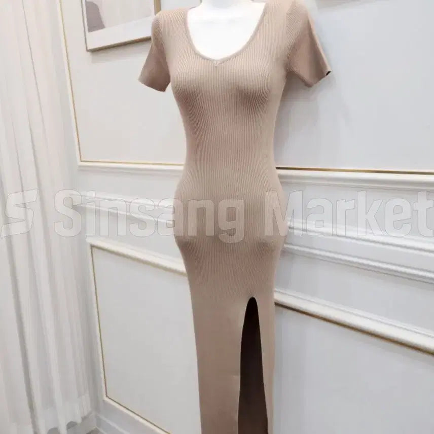 [BUNJANG] Ribbed Knit Club Beach Travel Look Sleeveless Dress / [빠른발송] 브이트임ops 골지 섹시 니트 클럽 비치 여행룩