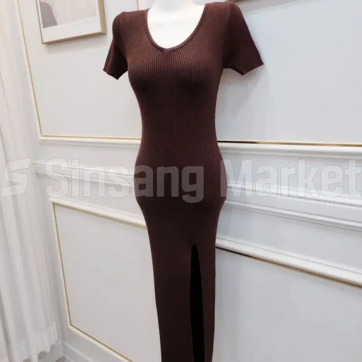 [BUNJANG] Ribbed Knit Club Beach Travel Look Sleeveless Dress / [빠른발송] 브이트임ops 골지 섹시 니트 클럽 비치 여행룩