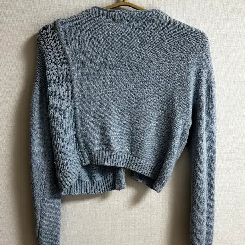 [BUNJANG] MECULER Blue Knit Crop Cardigan / 메큘러 블루 크롭 니트 가디건