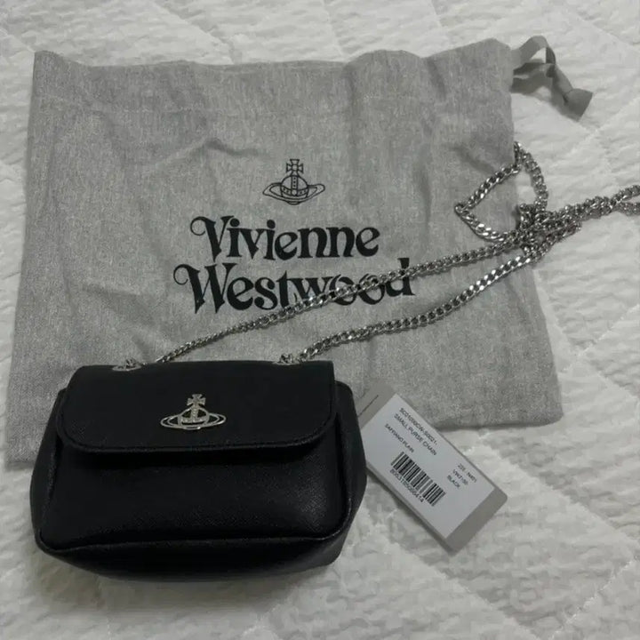 [BUNJANG] Vivienne Westwood Saffiano Bio Green Small Purse Chain Crossbody Bag Black / 비비안웨스트우드 가방 스몰 펄스 체인 크로스백
