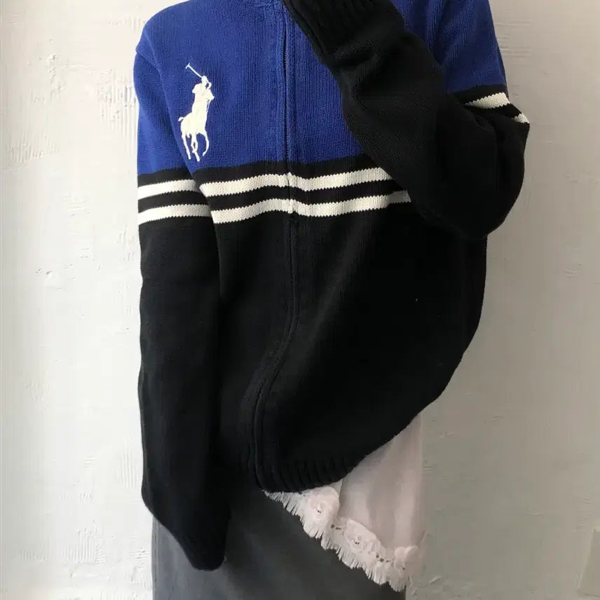[BUNJANG] Polo Ralph Lauren Boys Line Blue Big Pony Knit Zip-Up XL / Polo 폴로 랄프로렌 신형 보이즈라인 블루빅포니 니트집업
