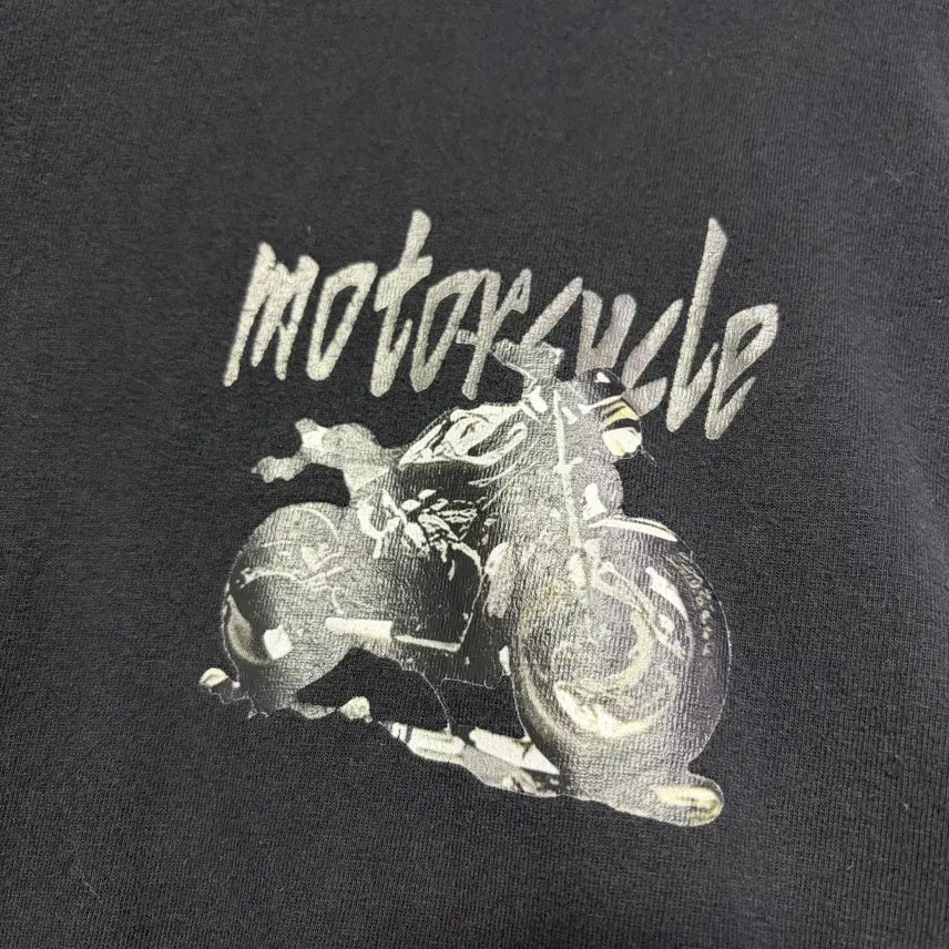 [BUNJANG] Motorcycle Graphic Black Short Sleeve T-Shirt / 모터사이클 그래픽 블랙 반팔 티셔츠