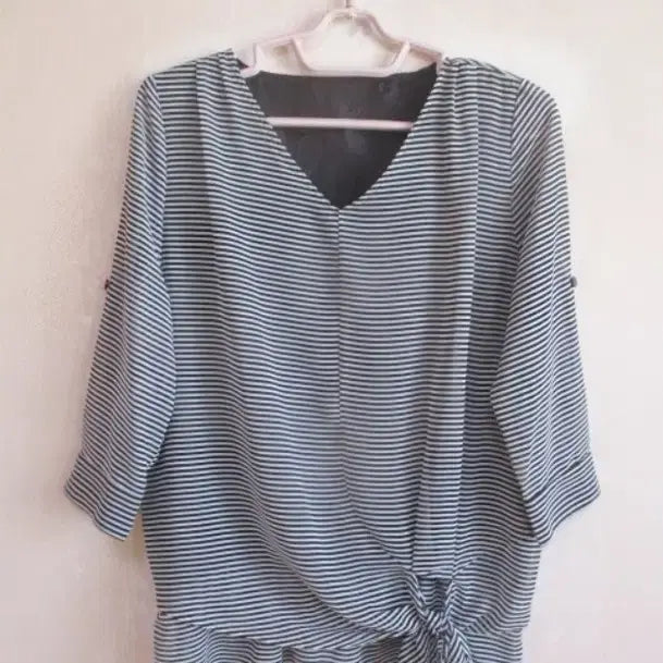 [BUNJANG] Black Chiffon Blouse (Roll-Up Sleeves) / 블랙 쉬폰 블라우스 (롤업 가능)