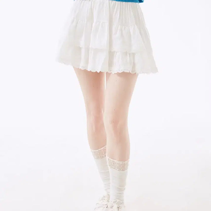 [BUNJANG] Lace Ruffle Mini Skirt / 레이스 캉캉 미니스커트