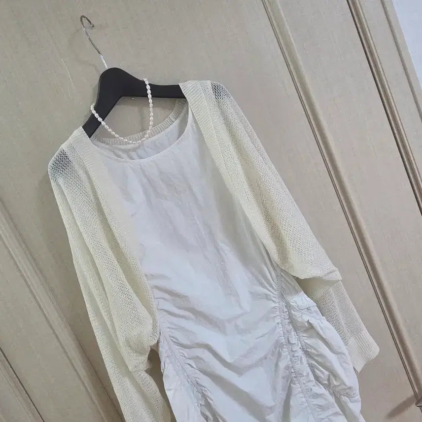 [BUNJANG] Sleeveless Shirring Dress Cardigan Set / 나시 셔링원피스 가디건 세트구성