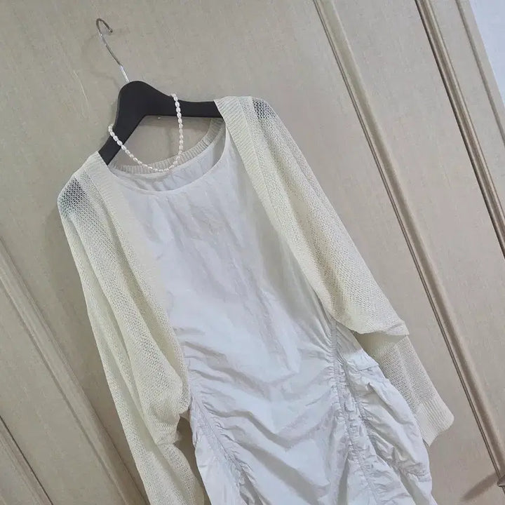 [BUNJANG] Sleeveless Shirring Dress Cardigan Set / 나시 셔링원피스 가디건 세트구성