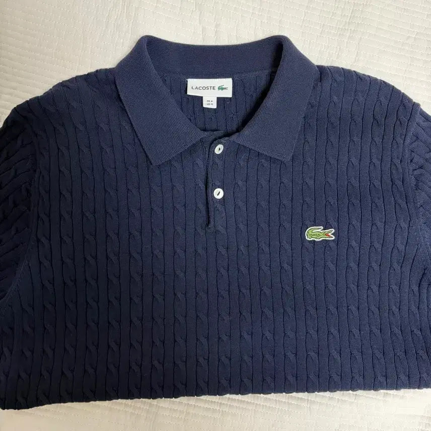 [BUNJANG] Lacoste Cable Knit Polo Shirt Navy Size 4 / 라코스테 케이블 니트 카라티 4사이즈 네이비 판매합니다.