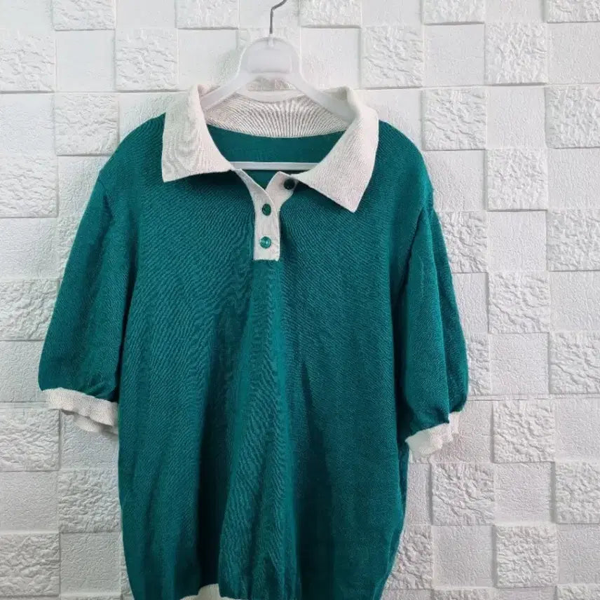 [BUNJANG] Green Short Sleeve Knit T-Shirt Size 66 / 66 반팔 니트 티셔츠 녹색