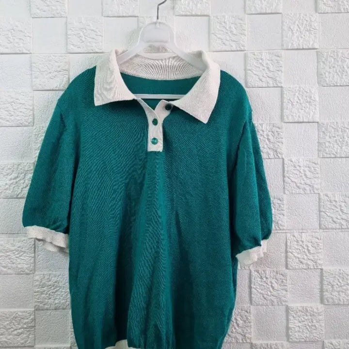 [BUNJANG] Green Short Sleeve Knit T-Shirt Size 66 / 66 반팔 니트 티셔츠 녹색