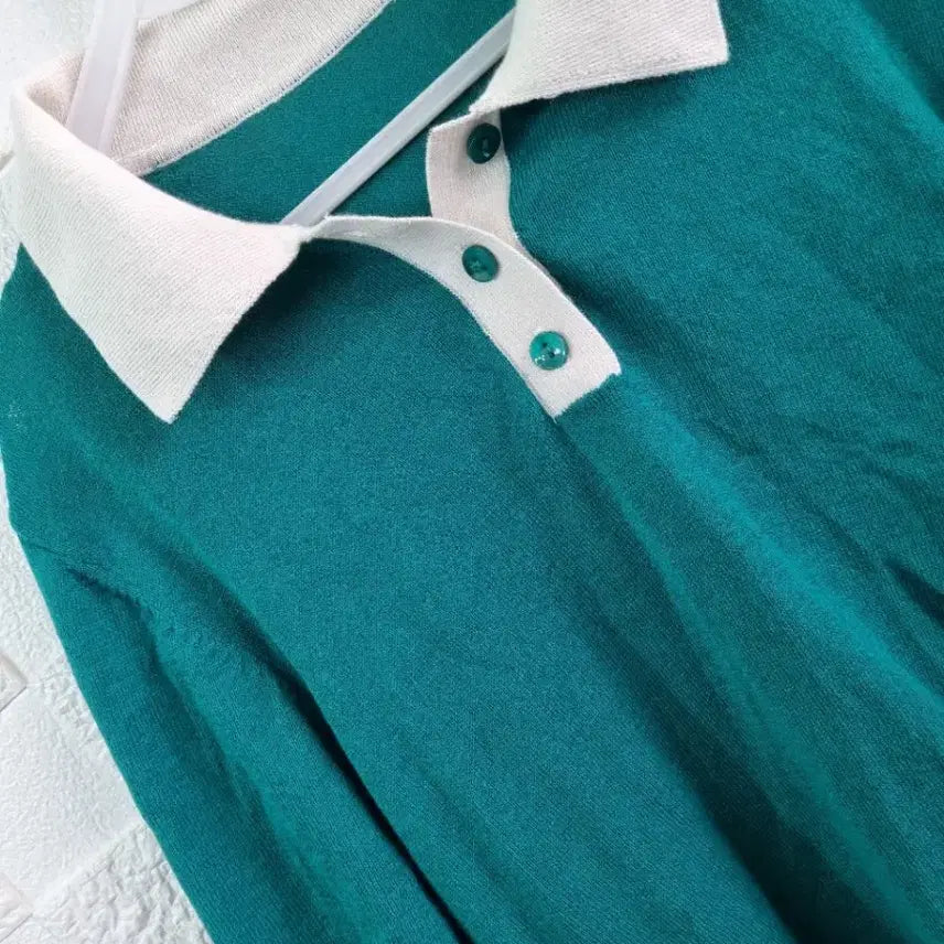 [BUNJANG] Green Short Sleeve Knit T-Shirt Size 66 / 66 반팔 니트 티셔츠 녹색