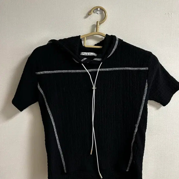 [BUNJANG] PLACE.STUDIO Short Sleeve String Hoodie Black / 플레이스스튜디오 반팔 스트링 후드티 블랙