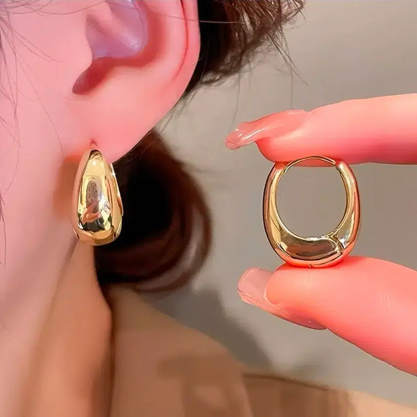 [BUNJANG] 18K Gold Plated Drop Hoop Earrings (Surgical Steel Post) / [새상품] 18k도금 금장 드롭 원터치 귀걸이 