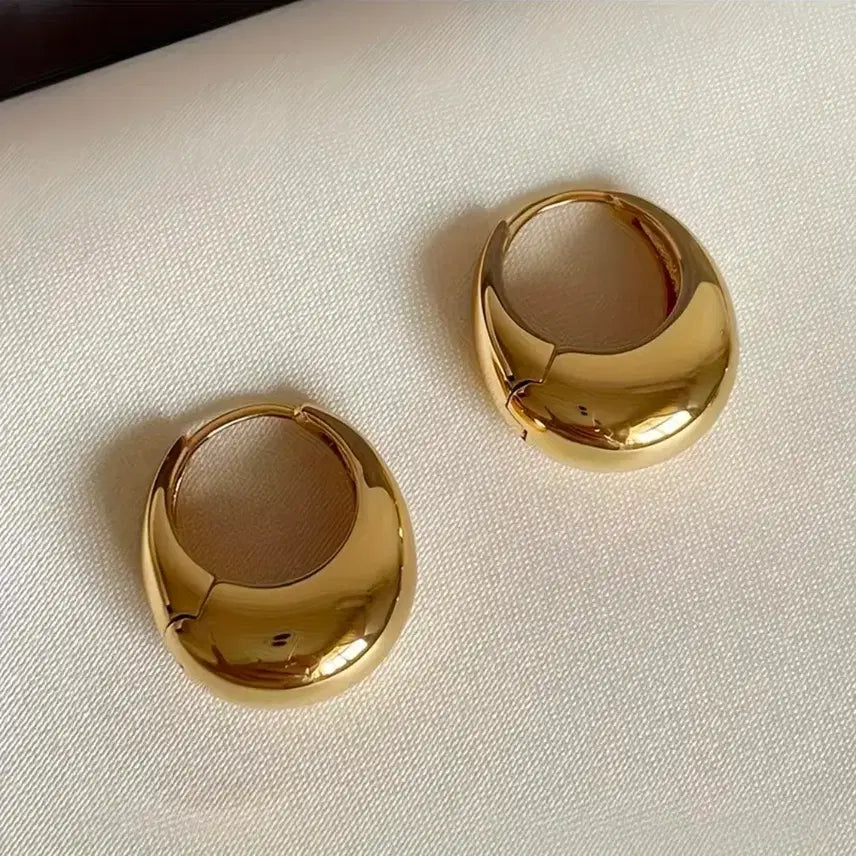 [BUNJANG] 18K Gold Plated Drop Hoop Earrings (Surgical Steel Post) / [새상품] 18k도금 금장 드롭 원터치 귀걸이 