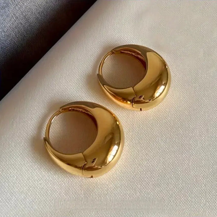 [BUNJANG] 18K Gold Plated Drop Hoop Earrings (Surgical Steel Post) / [새상품] 18k도금 금장 드롭 원터치 귀걸이 