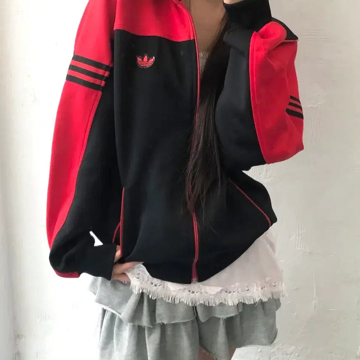 [BUNJANG] Adidas 90s West Germany Firebird Two-Tone Track Top / Adidas 아디다스 90s 서독제 파이어버드 와펜 레드 투톤 트랙탑